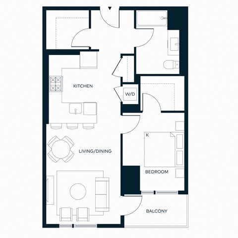 Floor plan for 1 bed, 1 bath, 756 sqft