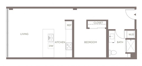 Floor plan for 1 bed, 1 bath, 657 sqft