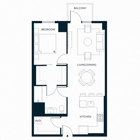 Floor plan for 1 bed, 1 bath, 805 sqft