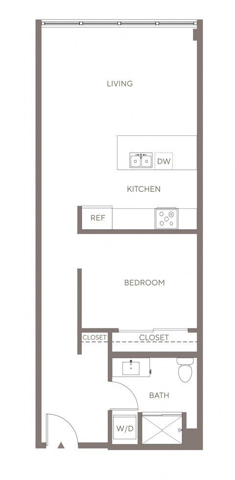 Floor plan for 1 bed, 1 bath, 666 sqft