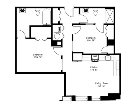 Floor plan for 2 beds, 2 baths, 936 sqft