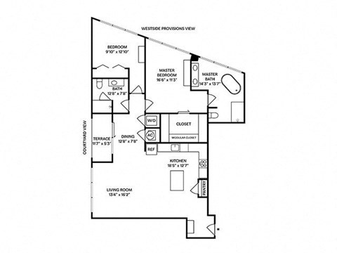 Floor plan for 2 beds, 2 baths, 1465 sqft