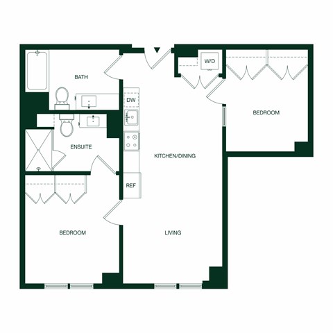 Floor plan for 2 beds, 2 baths, 885 sqft
