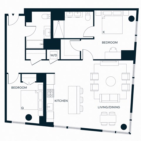 Floor plan for 2 beds, 2 baths, 1241 sqft