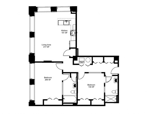 Floor plan for 2 beds, 2 baths, 1137 sqft