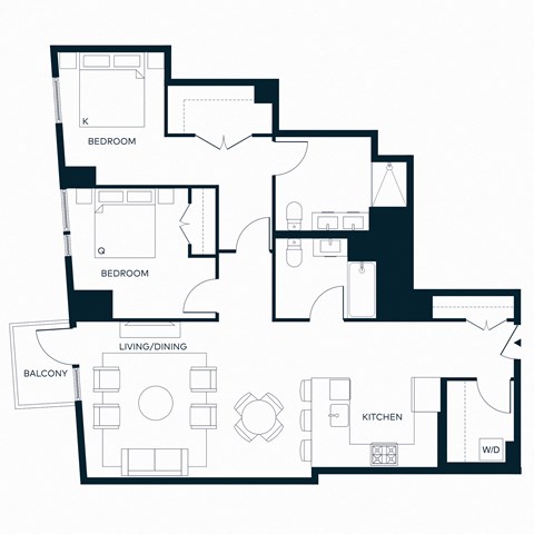 Floor plan for 2 beds, 2 baths, 1228 sqft