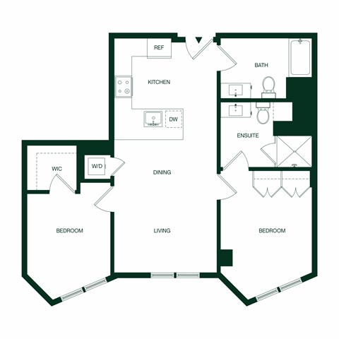 Floor plan for 2 beds, 2 baths, 915 sqft