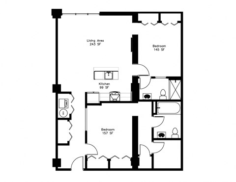 Floor plan for 2 beds, 2 baths, 1152 sqft