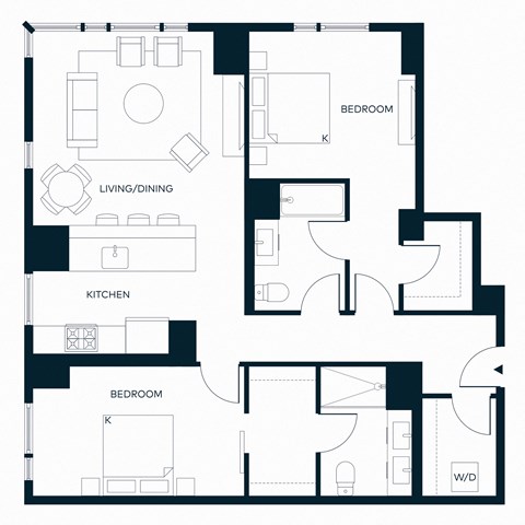 Floor plan for 2 beds, 2 baths, 1237 sqft