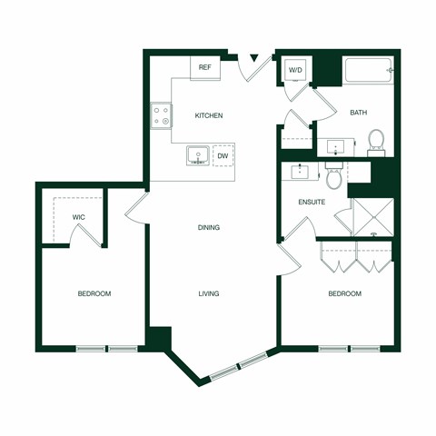 Floor plan for 2 beds, 2 baths, 921 sqft