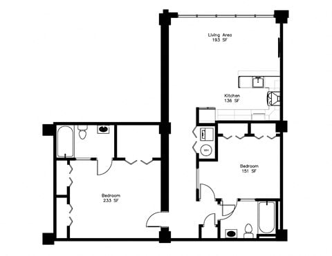 Floor plan for 2 beds, 2 baths, 1168 sqft
