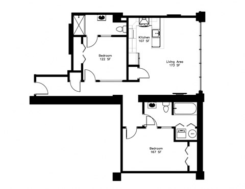 Floor plan for 2 beds, 2 baths, 1193 sqft