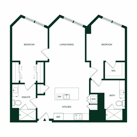 Floor plan for 2 beds, 2 baths, 1084 sqft