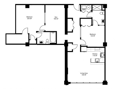 Floor plan for 2 beds, 2 baths, 1220 sqft