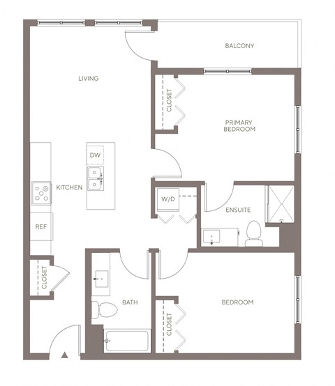 Floor plan for 2 beds, 2 baths, 931 sqft