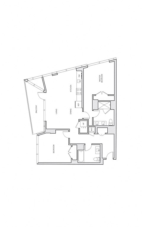 Floor plan for 2 beds, 2 baths, 1117 sqft