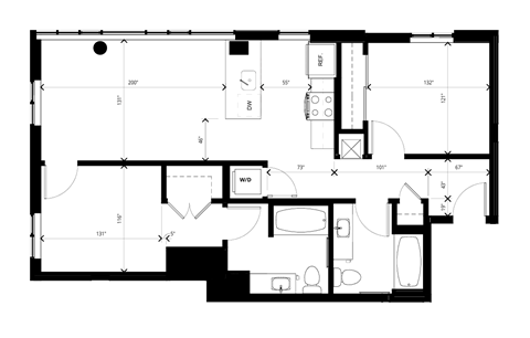 Floor plan for 2 beds, 2 baths, 924 sqft