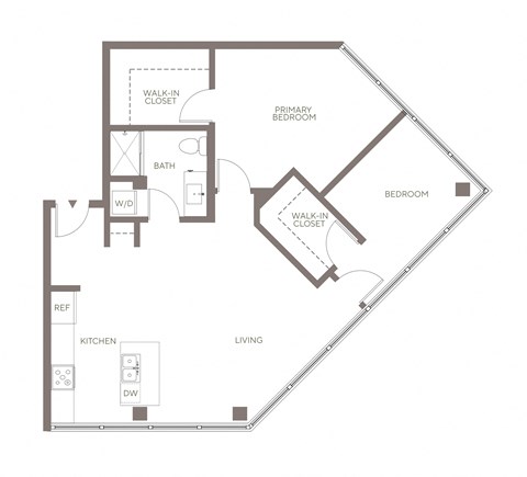 Floor plan for 2 beds, 1 bath, 936 sqft