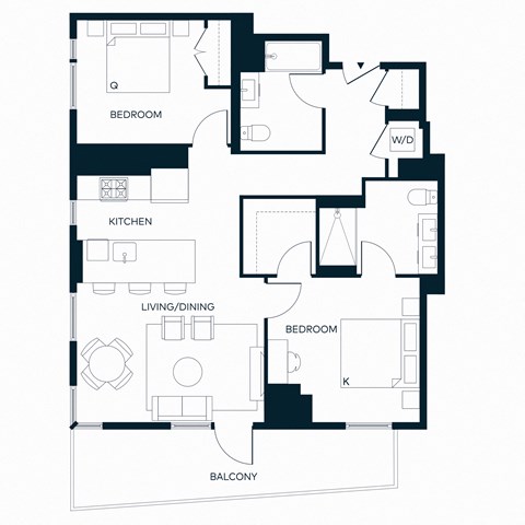 Floor plan for 2 beds, 2 baths, 1063 sqft