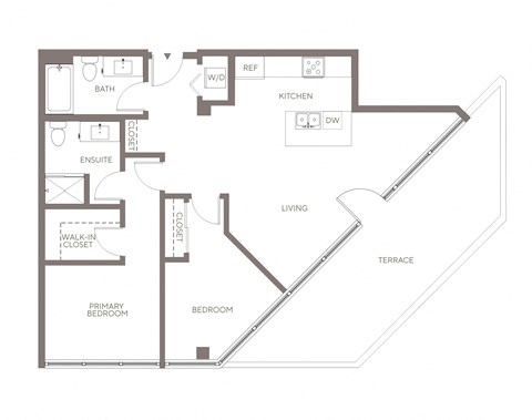 Floor plan for 2 beds, 2 baths, 943 sqft