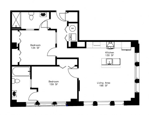 Floor plan for 2 beds, 2 baths, 983 sqft