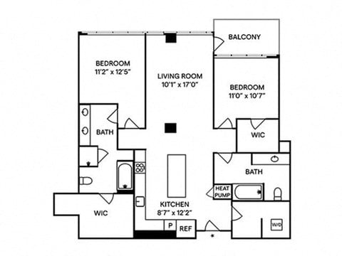 Floor plan for 2 beds, 2 baths, 1311 sqft