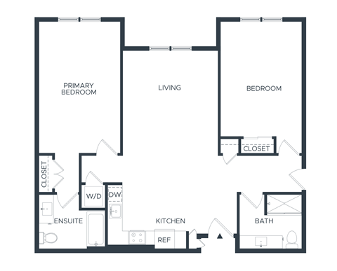 Floor plan for 2 beds, 2 baths, 1174 sqft