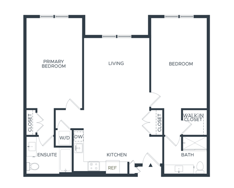 Floor plan for 2 beds, 2 baths, 1174 sqft