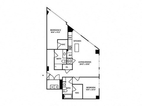 Floor plan for 2 beds, 2 baths, 1204 sqft