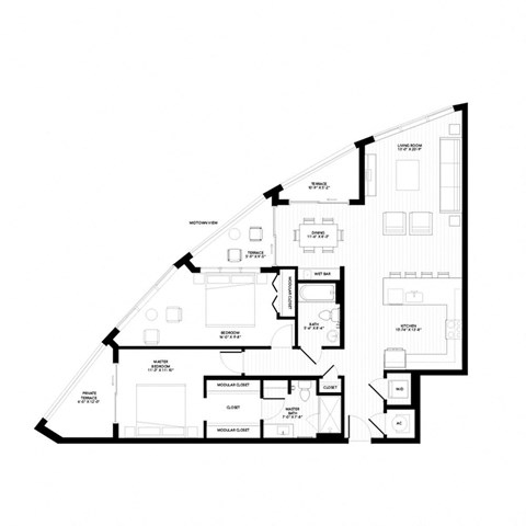 Floor plan for 2 beds, 2 baths, 1382 sqft
