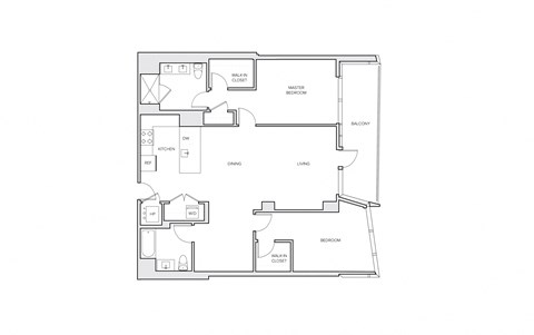 Floor plan for 2 beds, 2 baths, 1207 sqft