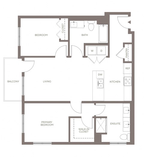 Floor plan for 2 beds, 2 baths, 1031 sqft