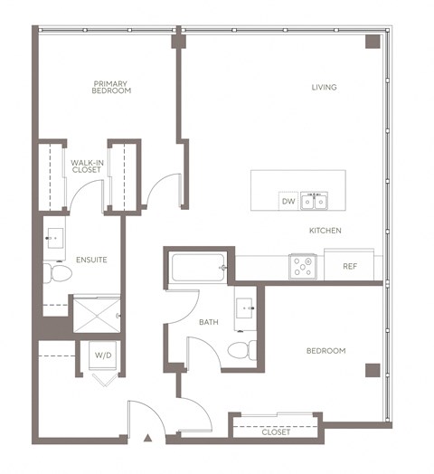 Floor plan for 2 beds, 2 baths, 1045 sqft