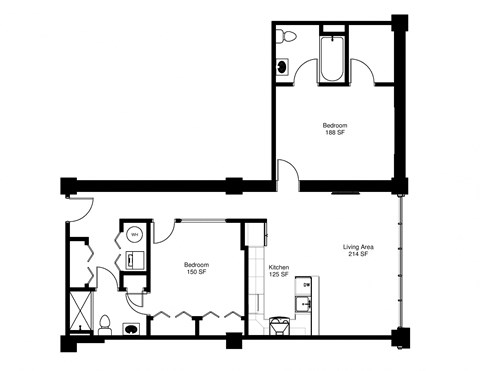 Floor plan for 2 beds, 2 baths, 1094 sqft
