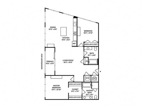 Floor plan for 2 beds, 2 baths, 1460 sqft