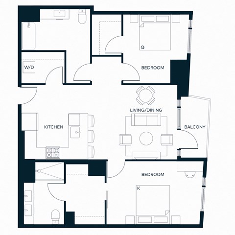 Floor plan for 2 beds, 2 baths, 1164 sqft