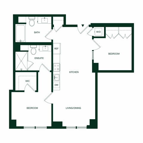 Floor plan for 2 beds, 2 baths, 871 sqft