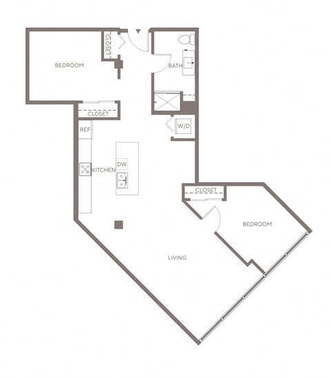 Floor plan for 2 beds, 1 bath, 1048 sqft