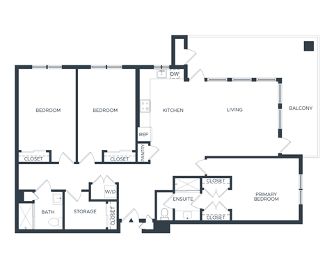 Floor plan for 3 beds, 2 baths, 1673 sqft