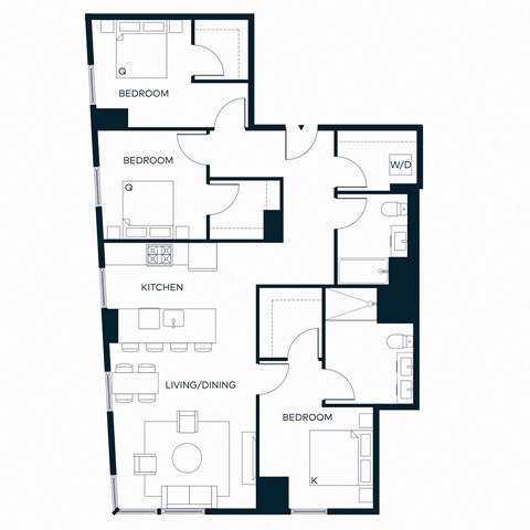 Floor plan for 3 beds, 2 baths, 1306 sqft