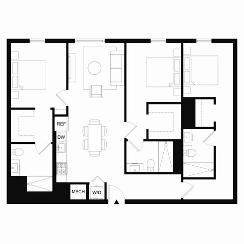 Floor plan for 3 beds, 3 baths, 1451 sqft