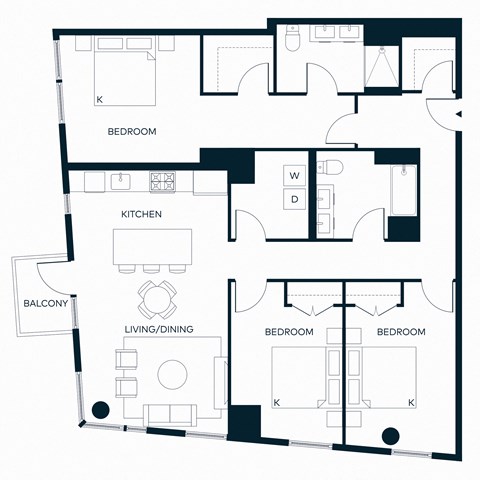 Floor plan for 3 beds, 2 baths, 1530 sqft