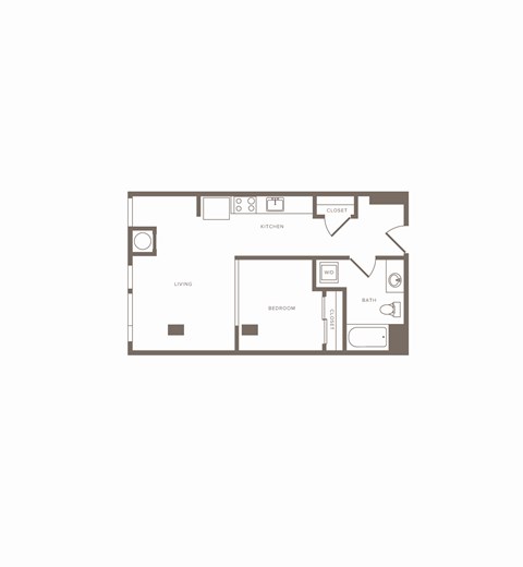 Floor plan for 1 bed, 1 bath, 582 sqft