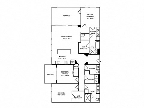 Floor plan for 3 beds, 2 baths, 1648 sqft