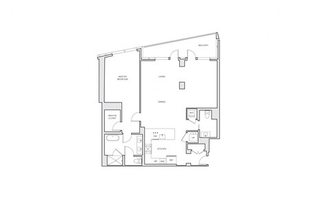 Floor plan for 1 bed, 1.5 baths, 1354 sqft