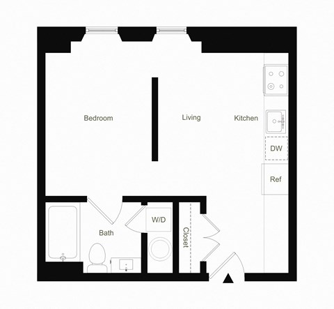 Floor plan for studio, 1 bath, 390 sqft