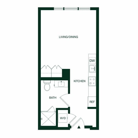 Floor plan for studio, 1 bath, 423 sqft