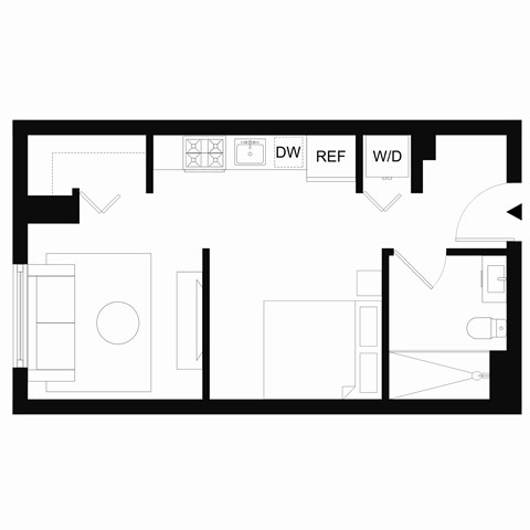 Floor plan for studio, 1 bath, 477 sqft