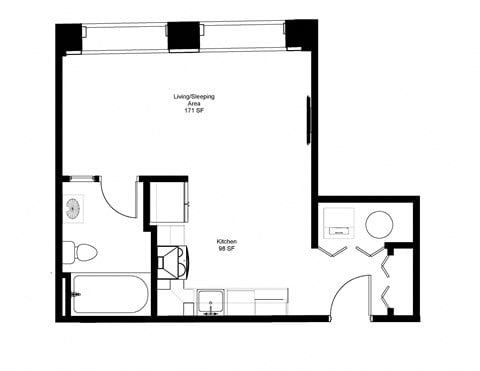 Floor plan for studio, 1 bath, 427 sqft