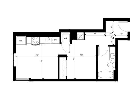 Floor plan for studio, 1 bath, 510 sqft